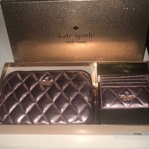 KATE SPADE ♠️ QUILTED METALLIC LEATHER CROSSBODY CARD CASE SET